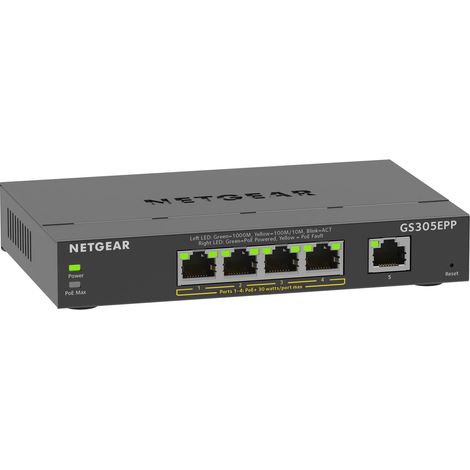 Netgear GS305EPP Gestionado L2/L3 Gigabit Ethernet (10/100/1000) Energía sobre Ethernet (PoE) Negro (1/2)