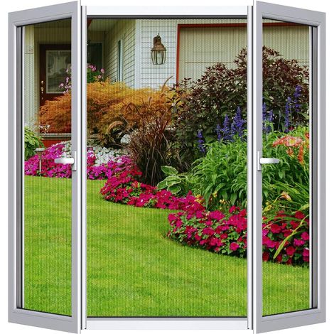 Moustiquaire Fenêtre Magnétique, Automatiquementfermé, Moustiquaire Porte sans Percer pour Couloirs, Blanc, (82x90inch)210x230cm (1/5)