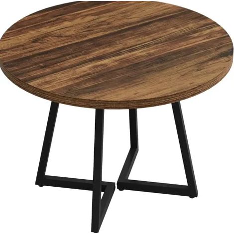 Table à manger ronde compacte 2 à 4 personnes, plateau aspect bois rustique et structure métal noir pour cuisine, bureau ou salle de réunion - CHICFURN (1/5)