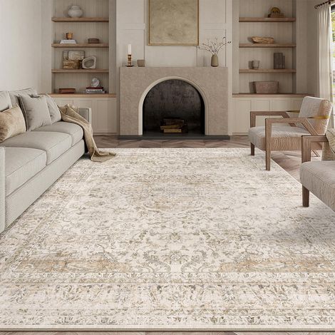 Beige Vintage Tapis Salon 200x300cm Rug Lavable en Machine Grand Antidérapant Rugs,Chambre Adulte,Descente de Lit Carpets,Salle a Manger,Bureau,Cuisine,Interieur Poil Ras Carpet (1/5)