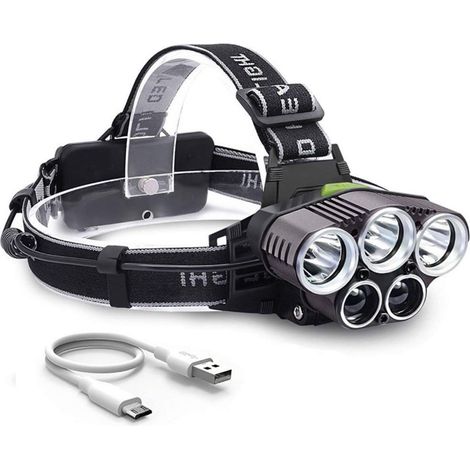 15000 Lumen starke, per USB aufladbare LED-Stirnlampe mit 5 XM-L T6 XPE LEDs für Wandern, Camping, Angeln und Notfälle (1/5)