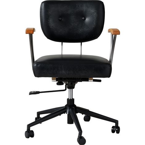Chaise de bureau ergonomique en cuir noir à roulettes, pivotante et réglable en hauteur, avec mousse haute densité et structure en métal, pour home office - CHICFURN (1/5)