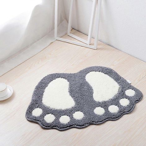 Tapis de bain antidérapant, tapis de cuisine à séchage rapide, absorbant l'eau, pour salle de bain, chambre, cuisine, couloir, entrée, en coton gris, grande taille 67 x 48 cm (1/5)