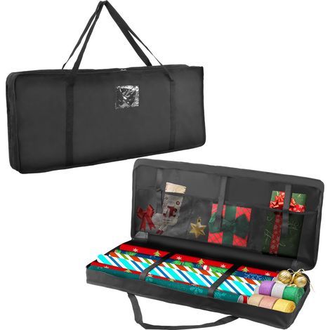 Sac de angement pou Papie Cadeau, Oganisateu en Tissu Oxfod avec 3 Compatiments pou ouleaux d'emballage ubans Noeuds Accessoies de Décoation (821334cm) (1/4)