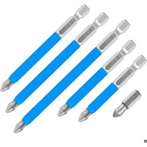 6 embouts PH2 magnétiques – 1/4″ – longueurs 25-127 mm (1/5)