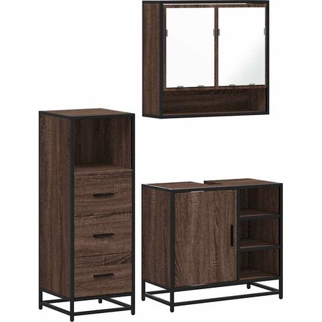 Maison Exclusive - 3-tlg. Badmöbel-Set Braun Eichen-Optik Holzwer