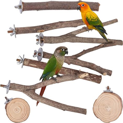 Natural Wooden Bird Perch, Set of 8 Cage Accessories with Stand and Toy, Play Area for Parakeets, Cockatiels, Canaries, Parrot and Small Birds (1/5)