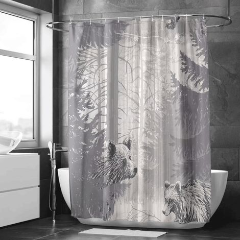 Rideau de douche motif encre fleurs délicates, rideau imperméable salle de bain, 90x180 cm