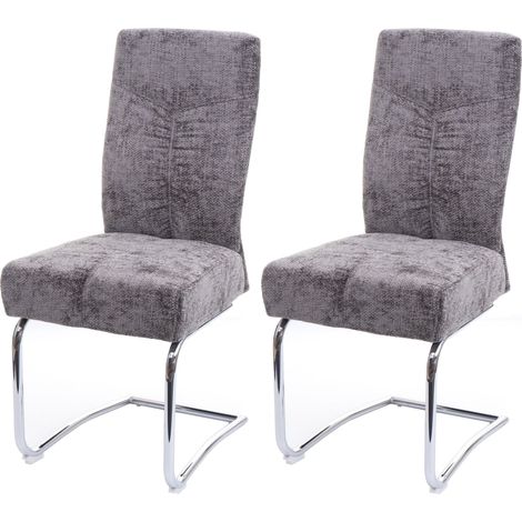 Juego de 2 sillas de comedor en metal y tela de chenilla gris oscuro estructura redondeada con costuras decorativas 040007396 (1/5)