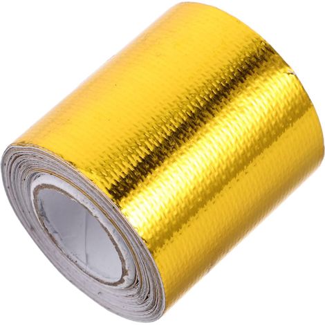 5 m x 5 cm Hitzeschutzband aus goldfarbenem Aluminiumfasergewebe, Hochtemperatur-Klebeband für Auspuffrohre, Hochleistungs-Isolierschlauch für Kraftfahrzeuge (1/5)