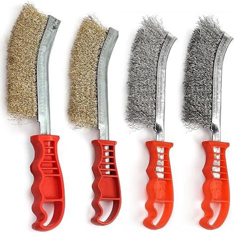 Set di 4 spazzole in acciaio inossidabile, ottone e filo di carbonio per la pulizia di saldature, la rimozione di scorie, ruggine e polvere, ideale per il fai da te e la manutenzione di superfici meta (1/5)