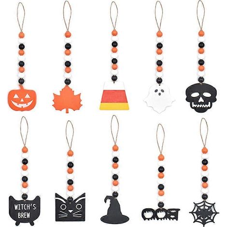 Guirlande de perles en bois de couleurs assorties pour décoration d'Halloween (1 lot) (1/5)