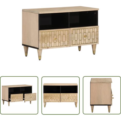 The Living Store Meuble TV 70x33x46 cm Bois massif de manguier - Meuble Tv - Meuble Televison - Support Tv - Unit Tv - Meubles Tv (1/5)