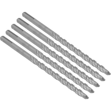 Jeu de 5 forets burins carbure pour béton, brique et maçonnerie, 210mm x 12mm, pointe rotative 2 cannelures pour marteau perforateur, perçage précis et durable. (1/5)