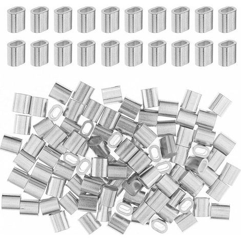 100 Stück Aluminium-Kabelklemmen, Aluminium-Drahtseil-Aderendhülsen, ovale Aluminium-Presshülsen für 2-mm-Kabel (Silber) (1/5)