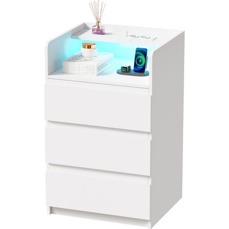 Table de chevet avec lampe LED réglable, prise de courant et port USB