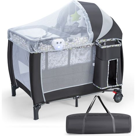parc bébé pliant 125 x 65 x 111 cm avec plan à langer amovible roues verrouillables style moderne en tissu oxford gris