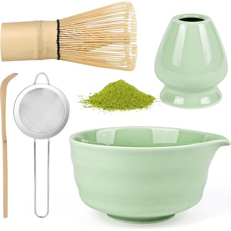 5-teiliges Matcha-Set, Matcha-Set, Matcha-Kit, mit Matcha-Löffel, Matcha-Schüssel-Ausgießer, Matcha-Schneebesen, Matcha-Schneebesenhalter, Matcha-Sieb, für Matcha-Teezeremonie, Grüner Farbverlauf (1/5)