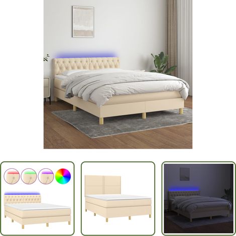 Sommier tapissier - Sommier à lattes de lit avec matelas LED Crème 140x200 cm Tissu (1/5)