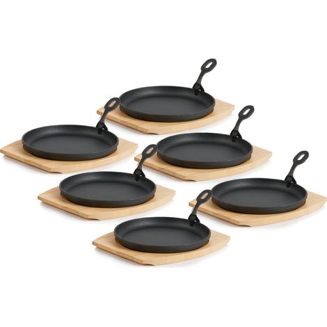 BBQ-Toro Set di 6 padelle in ghisa con vassoio in legno  Ø 22 cm, rotondo (1/5)