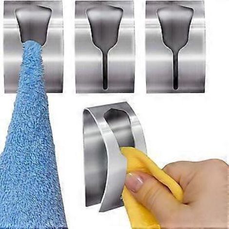 Set di 4 robusti portasciugamani da cucina, in acciaio inossidabile, adesivi, gancio autoadesivo per il bagno (1/5)