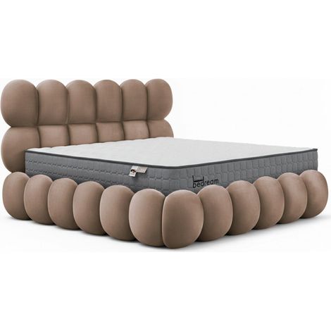 Pack Lit Coffre en Velours & Matelas "Bubble & Goodream" 160x200cm Taupe (1/5)