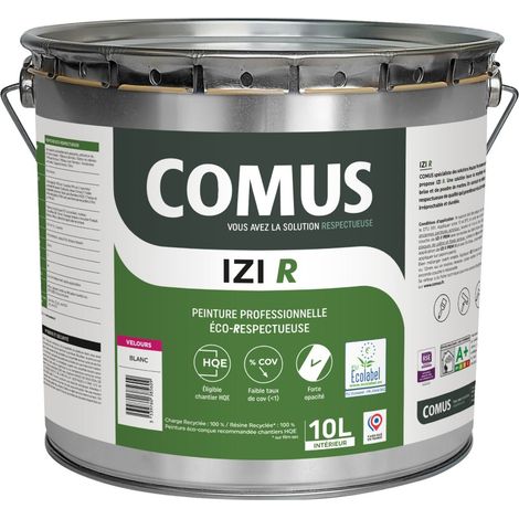 IZI R VELOURS 10L - Peinture en phase aqueuse finitions B éco-respectueuse à base de 50% de matières recyclées - COMUS (1/3)