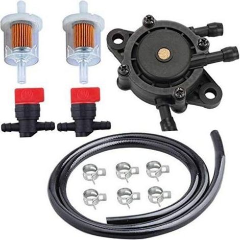 Filtre à Carburant - Pompe à Carburant - Valve d'Arrêt de Ligne - Moteur 4 Temps Tondeuse - Compatible Kawasaki FH381V FX751V - Lot de 1 Pompe + 2 Filtres + 2 Valves (1/4)