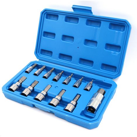 Jeu de 13 douilles Allen 1/2 3/8 1/4" 2-14 mm avec coffret en plastique (1/5)