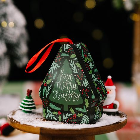 New Christmas decorations, polygonal cartoon print tin box, Christmas season children's tote gift box