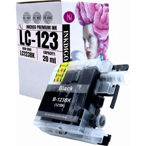Inchiostro Inkdigo LC123XLBK compatibile con le stampanti Brother DCP-J132W, MFC-J245 e DCP-J552DW, certificato TÜV. (1/5)