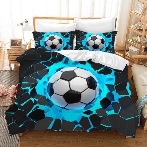 Parure de lit football 135x200 cm microfibre 3D avec 2 taies d'oreiller 50x75 cm