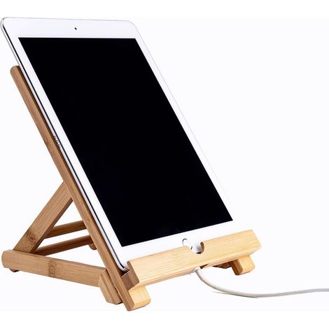 Faltbarer Tablet-Ständer – aus natürlichem Bambus – kompatibel mit Tablets von 4 bis 10 Zoll – für Büro, Küche oder Arbeitsplatte – 1 Stück (1/5)