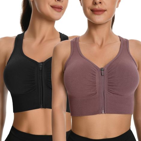 Pack of 2 Women's Sports Bra with Front Zip and Open Closure (1/5)