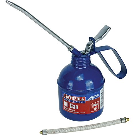 Faithfull 500ml Lever Type Oil Can with Solid Brass Pump, Enamel Finish and Rigid and Flexible Spouts