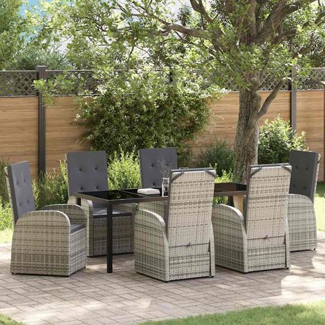 Garten Essgruppe mit Kissen 7 pcs Grau Poly-Rattan (1/5)