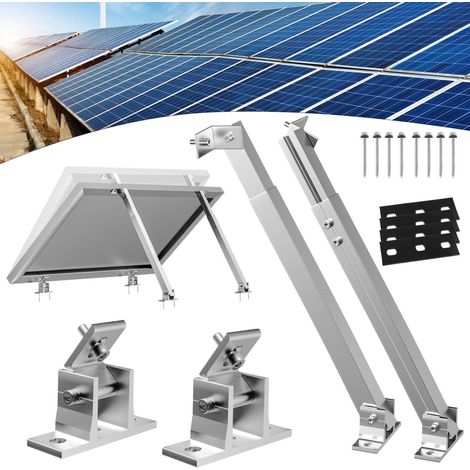 Support panneau solaire réglable 15-30° en aluminium, kit fixation panneau solaire pour toit plat, camping-car, balcon et bateau (1/5)