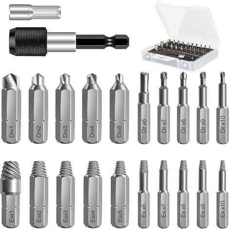 Kit d'extracteurs de vis, [22 PIÈCES] Extracteur de vis retiré, extracteur de vis endommagées et kit, kit de forets pour vis cassées ou endommagées-AquaForge (1/5)
