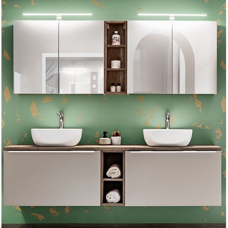 Ensemble salle de bain double vasques 140 cm + 5 éléments - Rosario Taupe - Livraison gratuite