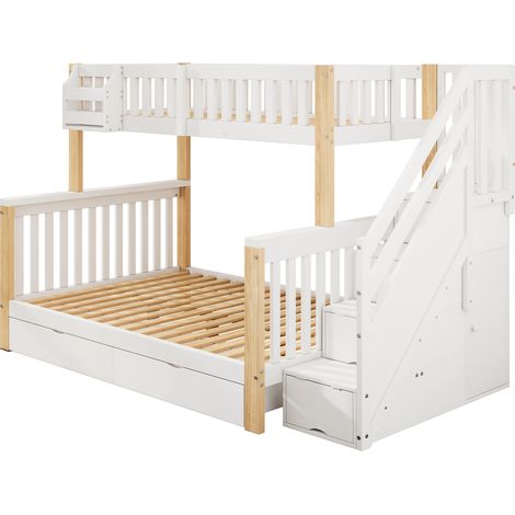 Letto a castello per bambini con cassetti e armadi, bianco e legno naturale (1/5)