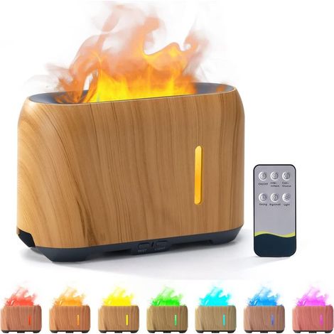 Flame Essential Oil Diffuser, 7-Flame Effect Diffuser, Remote Control Aroma Diffuser, Bamboo (1/5)