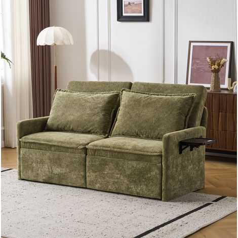 Canapé-lit 172,5x71x95 cm en chenille vert, modulable avec rangement pour salon FloraGrace (1/5)