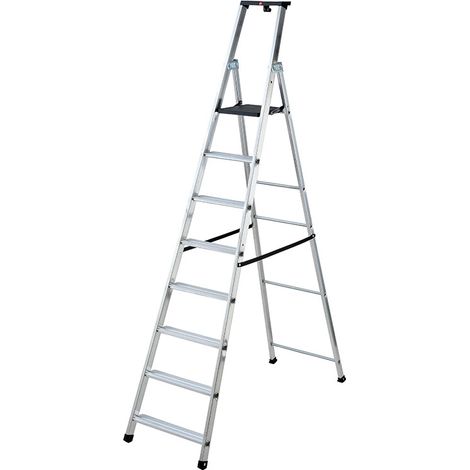Hailo – Escabeau professionnel 8 marches – Hauteur de travail max 3m85 – Plateforme PEHD haute résistance – Large embouts antidérapants (1/9)