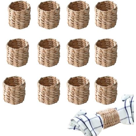 Juego de 12 servilleteros de mimbre natural, hechos a mano para decoración de mesa, fiestas y ocasiones especiales. (1/5)
