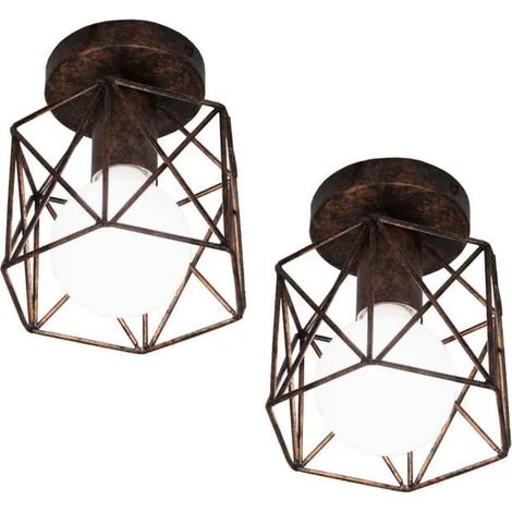 U-Do 2Pcs Plafonnier Carré Rouille Lampe de Plafonde Cage en Métal design Vintage décoration pour Salon Couloir (1/4)
