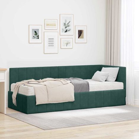 Eckbettgestell mit Matratze mit Kopfteil 2 pcs Grün Samt (1/5)