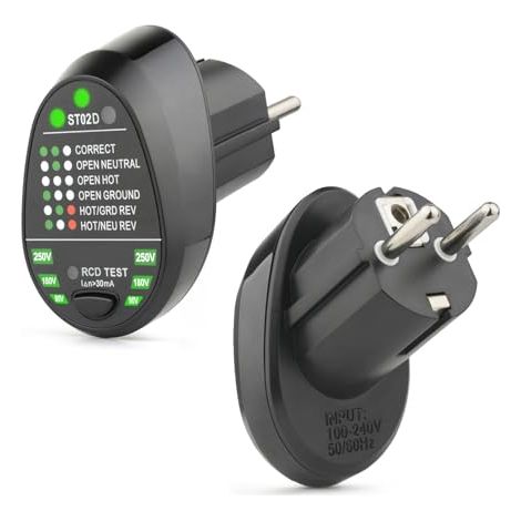 Testeur Prise Electrique RCD/GFCI, 6 Types de Diagnostic d'Erreur, Détecteur Automatique Polarité de Circuit Neutre, Phase et Terre, 90-250V/50-60Hz (1/5)