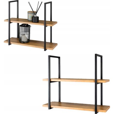 Loft Industrial Wandregal, schwarz, Metall, Holz, 60x22x50 cm, Cesa S (1/5)