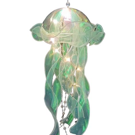 Lampadaire Jellyfish Lampe Portative Lumineuse Suspension Créative Lampe de Nuit PVC Voile Matière Écologique Batterie Bouton Verte