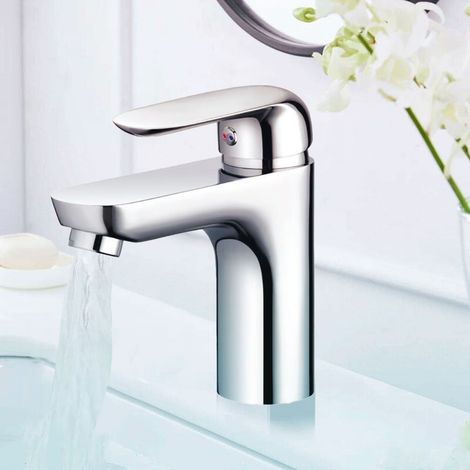 Robinet de salle de bain mitigeur lavabo chromé design chic (1/3)